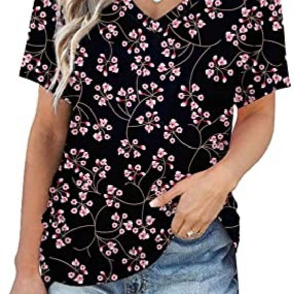 Anydoll 2022 Womens Short Sleeve V Neck Dolman Tunic Summer Casual T Shirts Tops - Picture 1 of 4